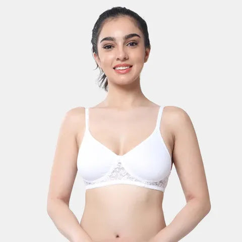 White t shirt lace bra Envie non wired non padded 3/4th coverage seamless lace bra invisible under clothes daily wear