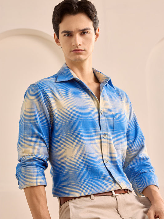 Blue Regular Fit Checked Casual Cotton Shirt for Men (LANIK)