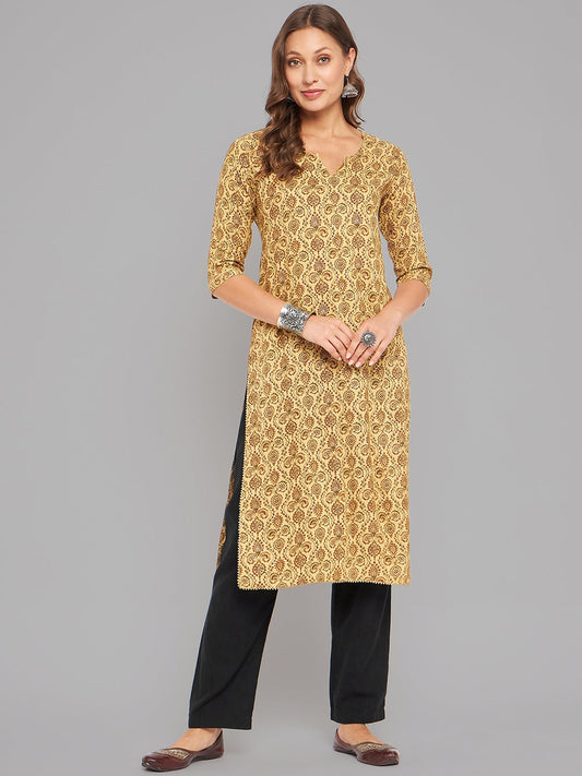 Women Mustard Kurta With Lace Krya