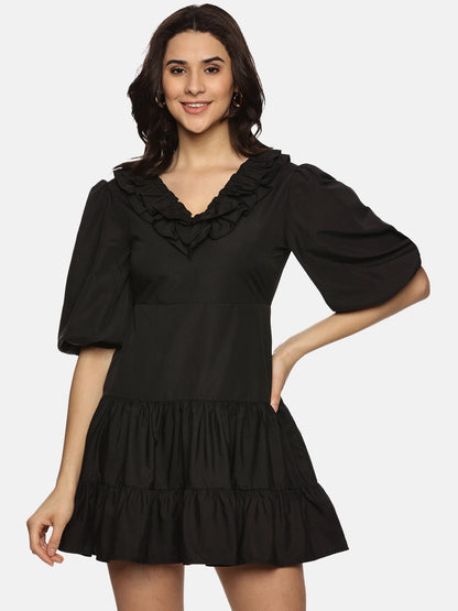 Buy Puff Sleeve Mini Dress For Women In Black