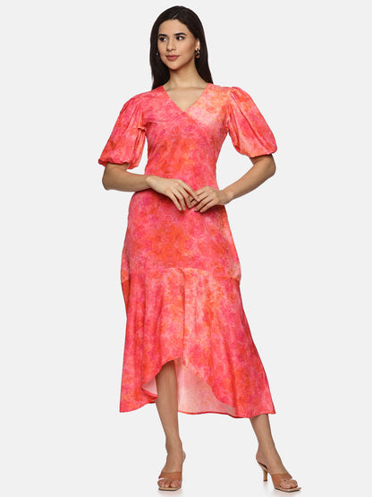 Buy pink printed midaxi dress for women