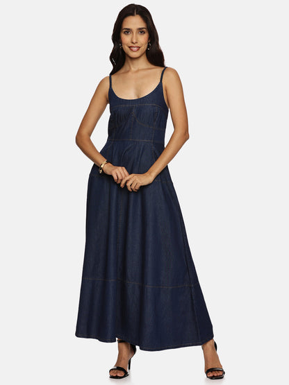 IS.U Dark Blue Denim Midaxi Dress