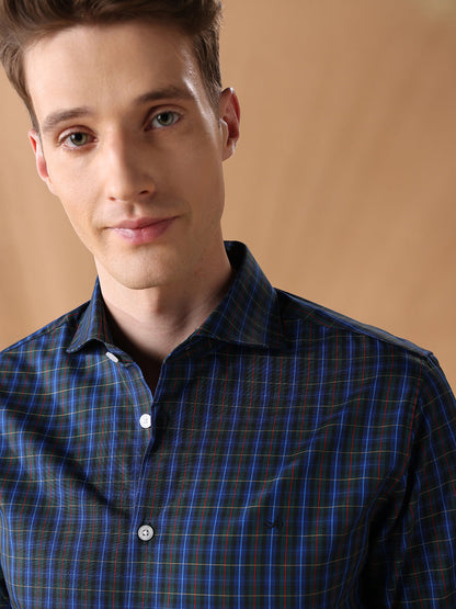 Olive Slim Fit Checked Formal Shirt for Men (CREDI)