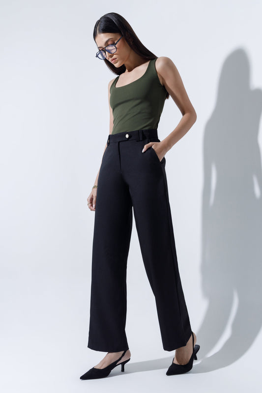 Mid Waist Straight Leg Trousers