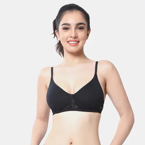 Black t shirt lace bra Envie non wired non padded 3/4th coverage seamless lace bra invisible under clothes daily wear