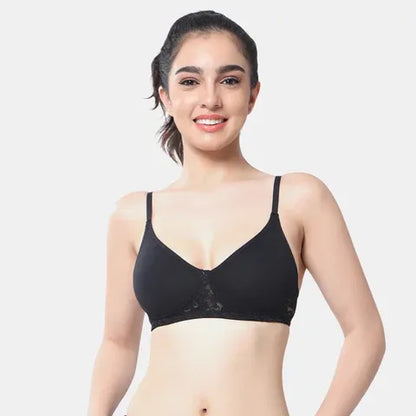 Black t shirt lace bra Envie non wired non padded 3/4th coverage seamless lace bra invisible under clothes daily wear