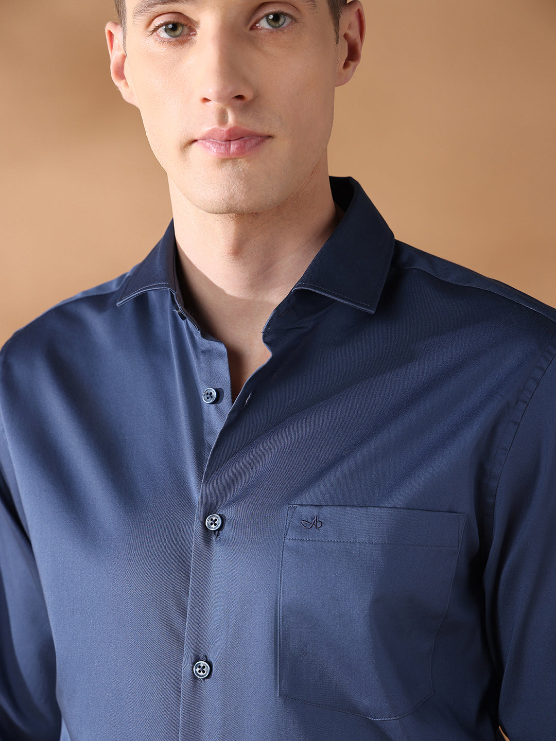 Navy Slim Fit Solid Formal Shirt for Men (DEXTER)