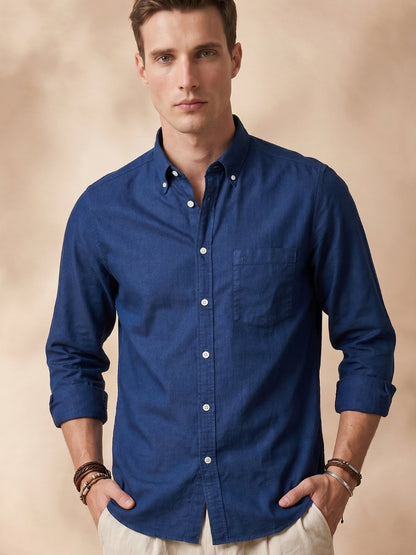 Regular Fit Navy Blue Cotton Solid Casual Shirt for Men (THEO)