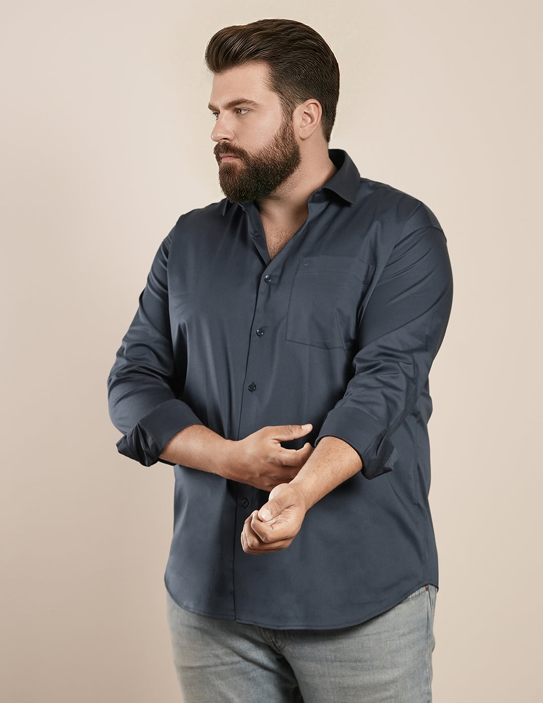 Midnight Slate Regular Fit Formal Satin Shirt for men (CALVO)