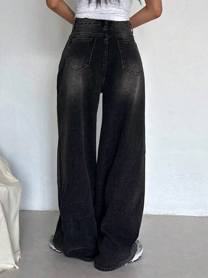 Retro Black Washed Super Wide Leg Jeans