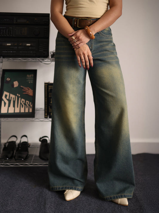 Vintage Drift Blue Tinted Wide Leg Jeans
