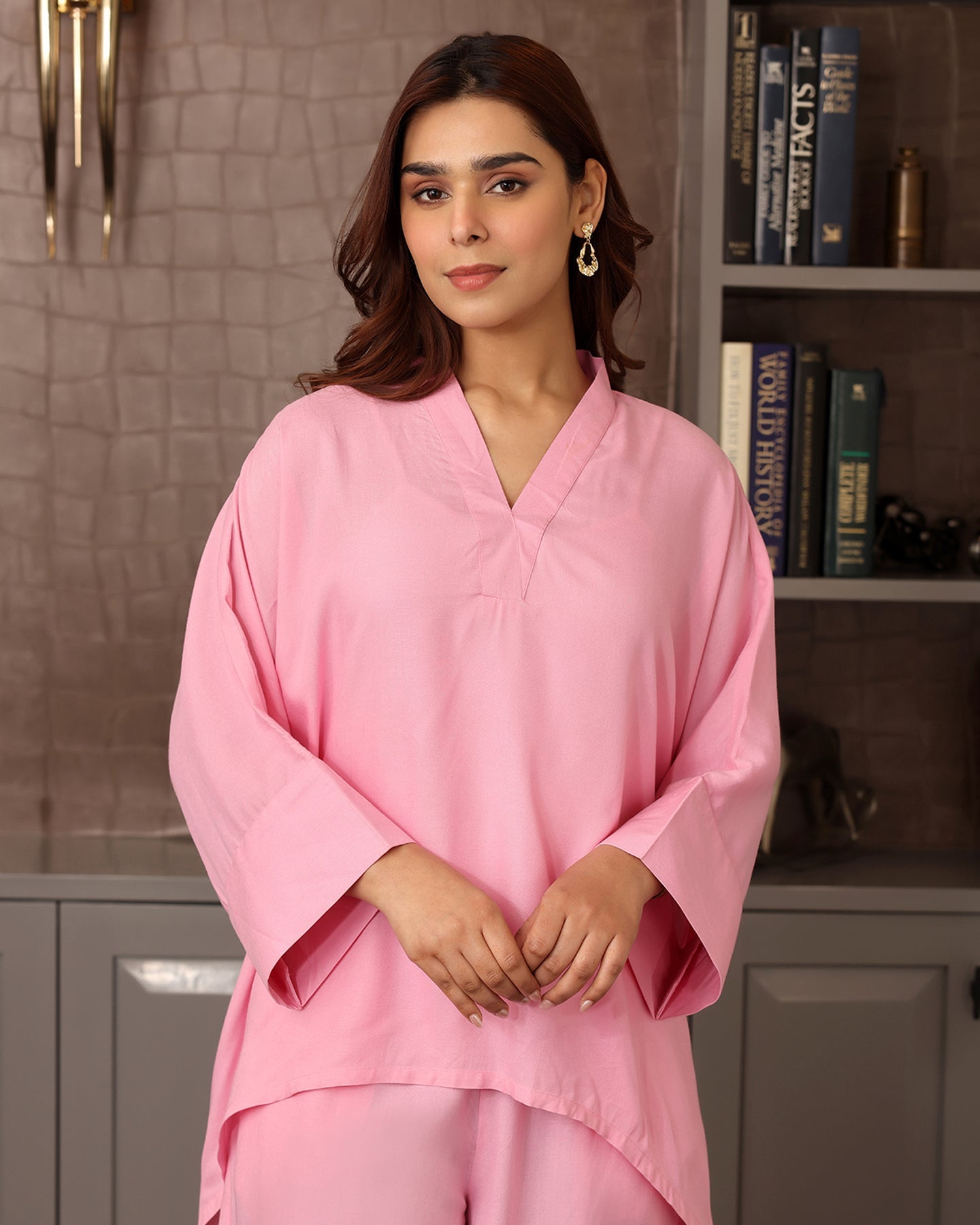 V-NECK BABY PINK CO-ORD SET