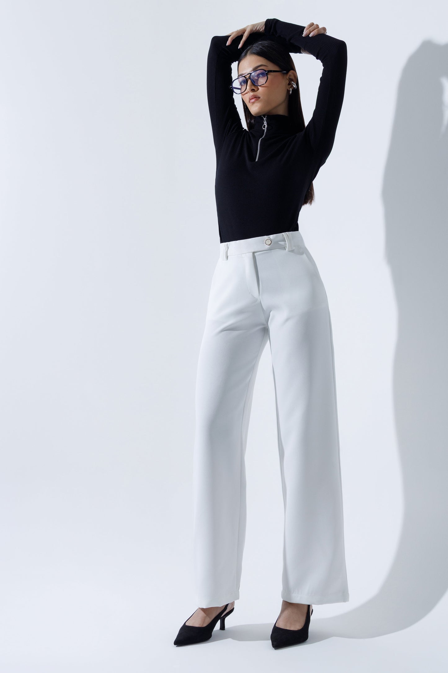 Mid Waist Straight Leg Trousers