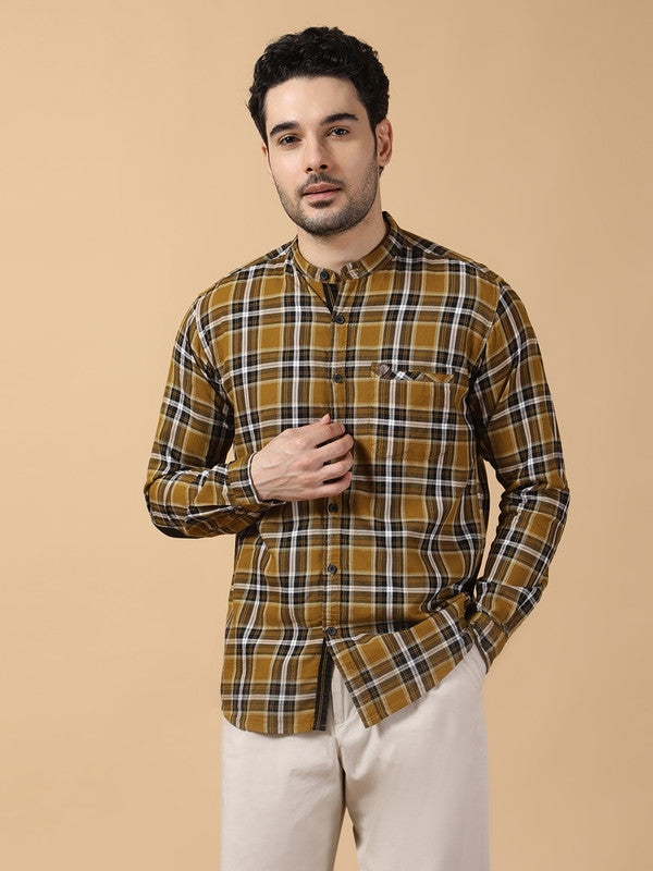 Kuons Avenue Men's Black & Khaki Cotton Checks Casual Shirt