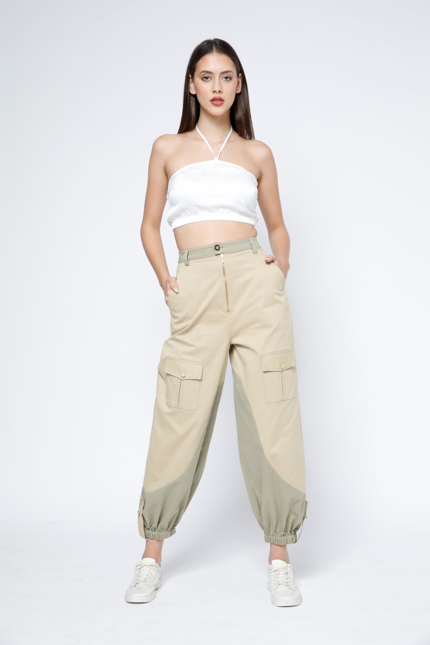 Elastic Hem Two-Tone Cargo Joggers