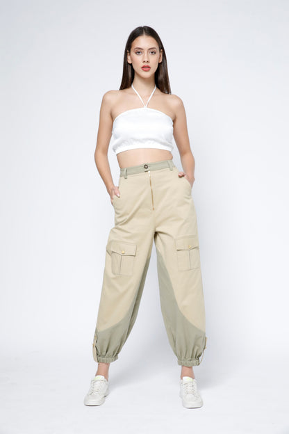 Elastic Hem Two-Tone Cargo Joggers