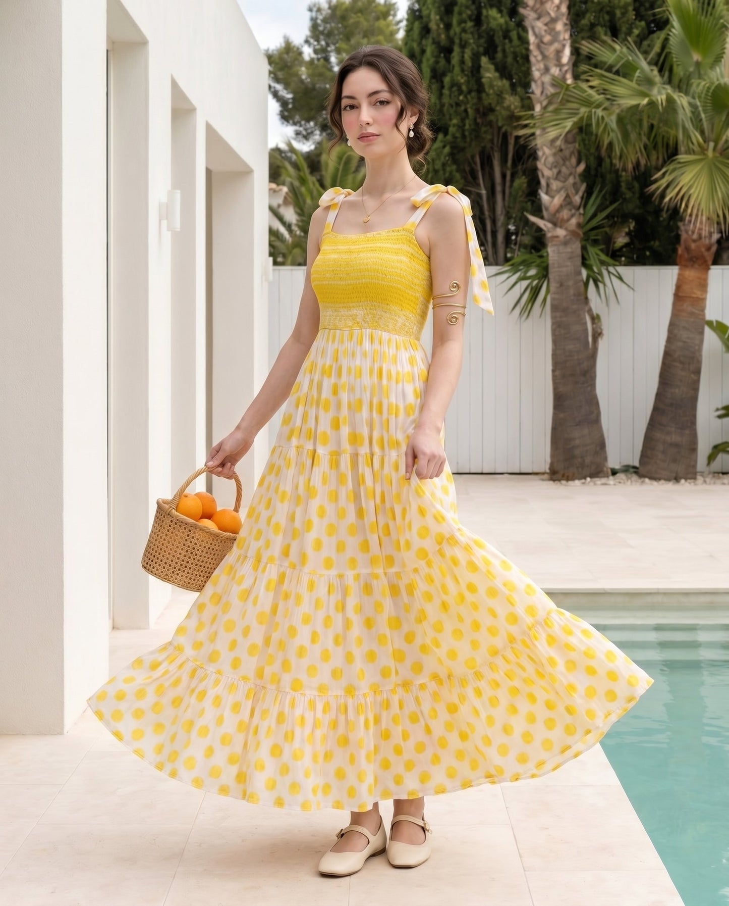 Yellow Smocked & Polka Dress