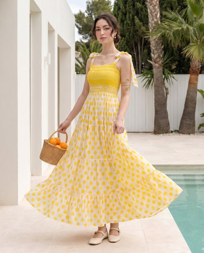 Yellow Smocked & Polka Dress