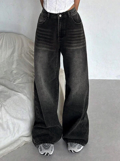 Retro Black Washed Super Wide Leg Jeans