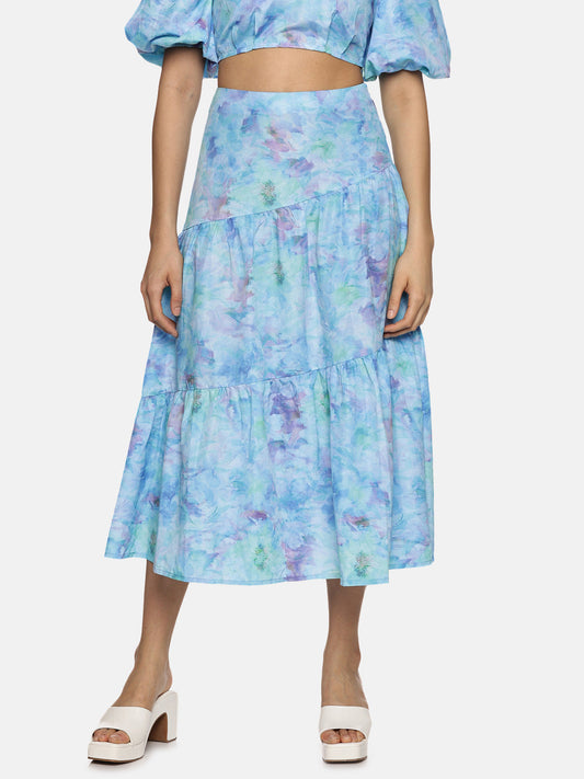 Blue Cut And Sew Midaxi Skirt For Women 
