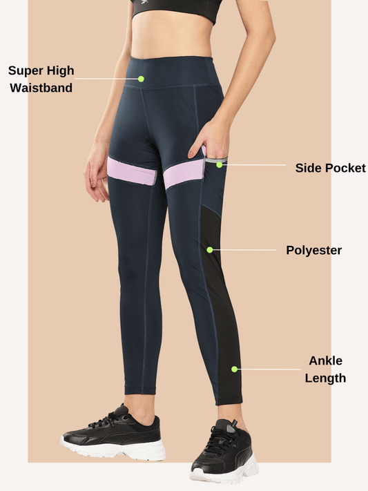 Alcis Women Navy Blue & Black Colourblocked Tights