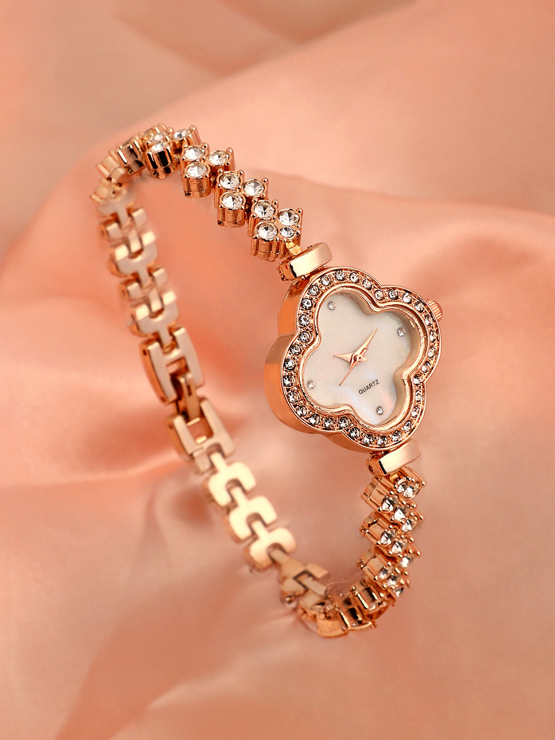 The Embellished Clover Watch - Champayne Gold