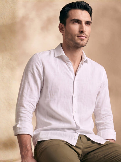 Slim Fit White Linen Solid Casual Shirt for Men (JARON)