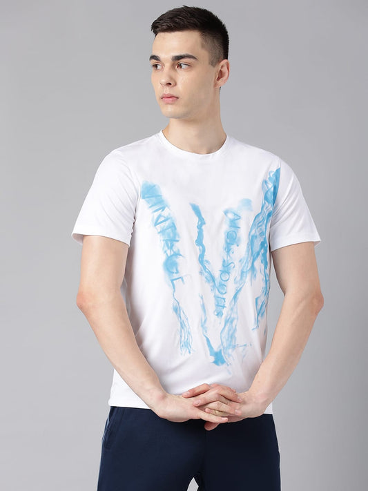 Alcis Men's Printed White Anti-Static Drytech+ Slim-Fit Training T-Shirt