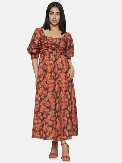 Buy Brown Printed Midaxi Dress For Women