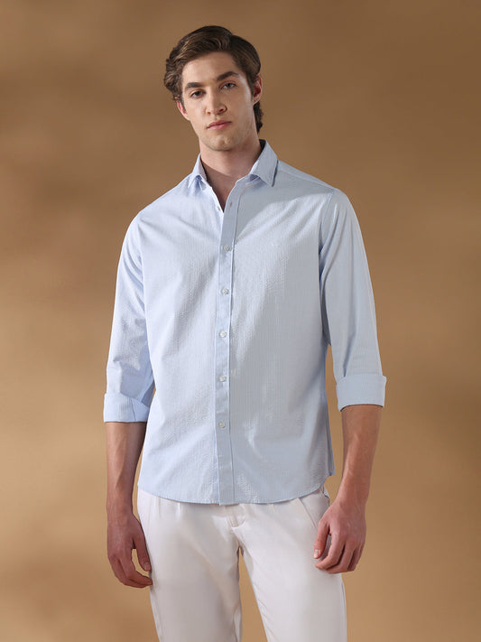 Blue Slim Fit Formal Cotton Shirt for men