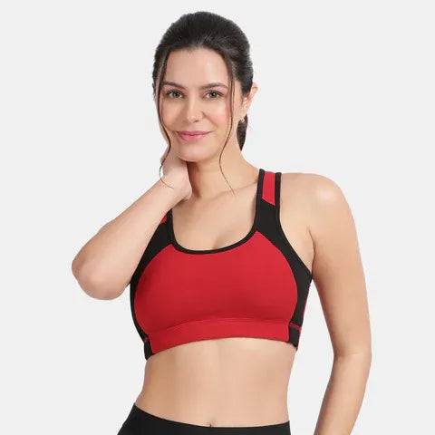 Maroon black cotton sports bra with smooth fit and full coverage support
