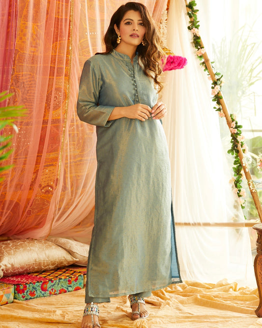 Blue Tissue Kurta Set