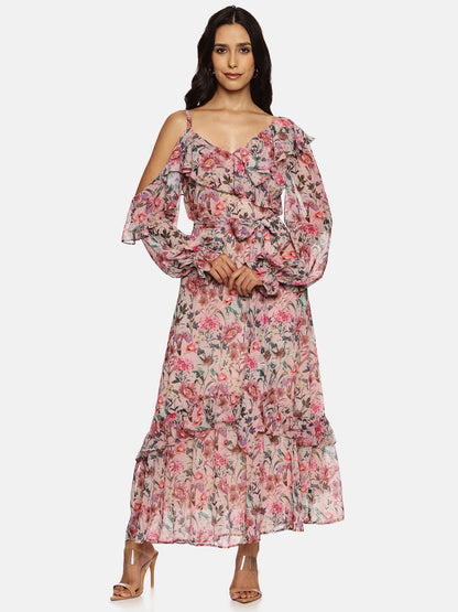 IS.U Multicolor Cold Shoulder Dress