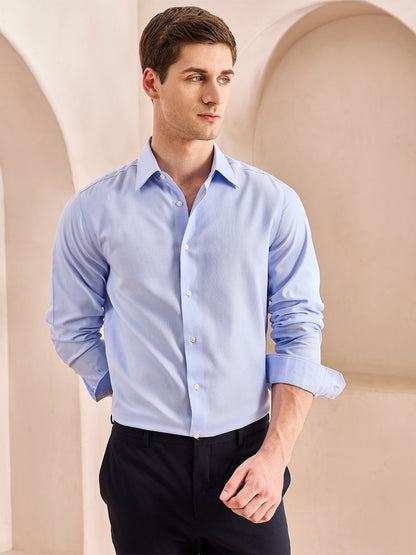 Blue Regular Fit Solid Formal Cotton Non-Iron Shirt for Men (NISAN)