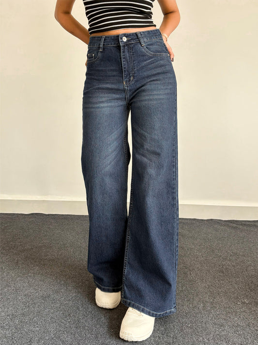 Luxe Vintage Blue Cat Whisker Stretchable Wide Leg Jeans