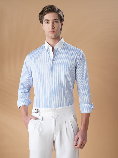 Regular Fit Blue Cotton Striped Formal Shirt for Men (OSARE)