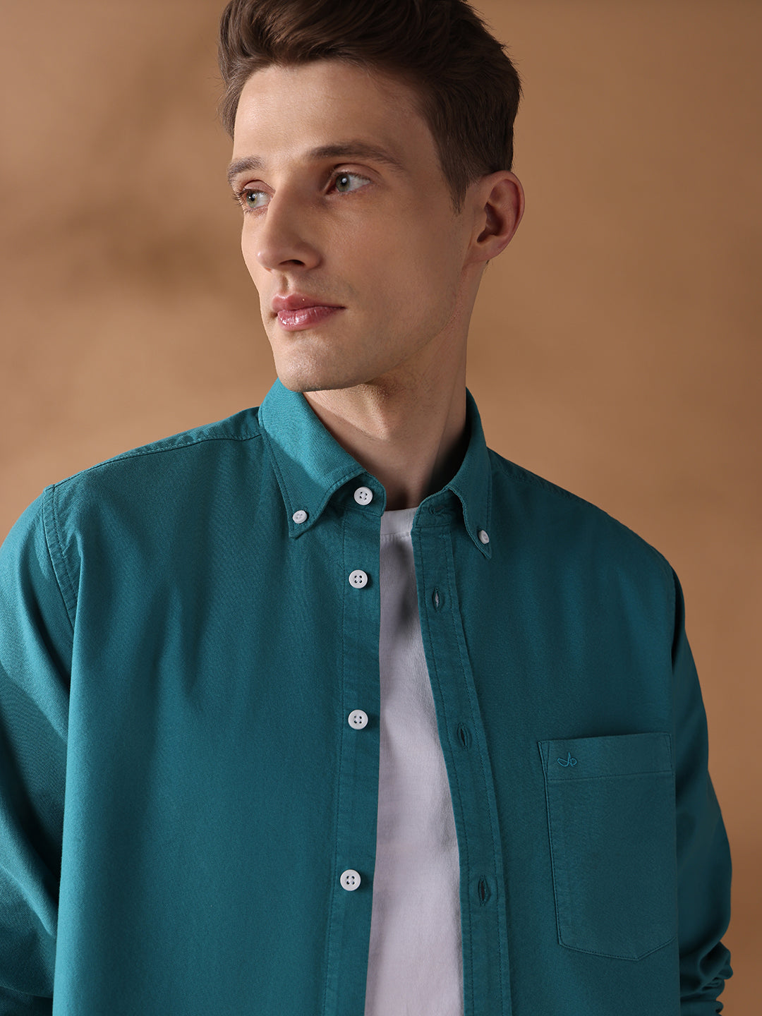 Teal Blue Regular Fit Solid Casual Shirt for Men (OWEN)