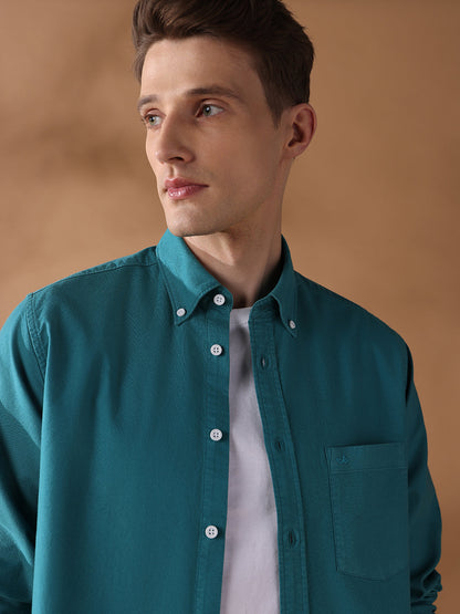 Teal Blue Regular Fit Solid Casual Shirt for Men (OWEN)