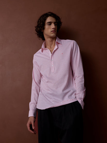 Pink Regular Fit Striped Casual Knit Shirt for Men (LAKO)