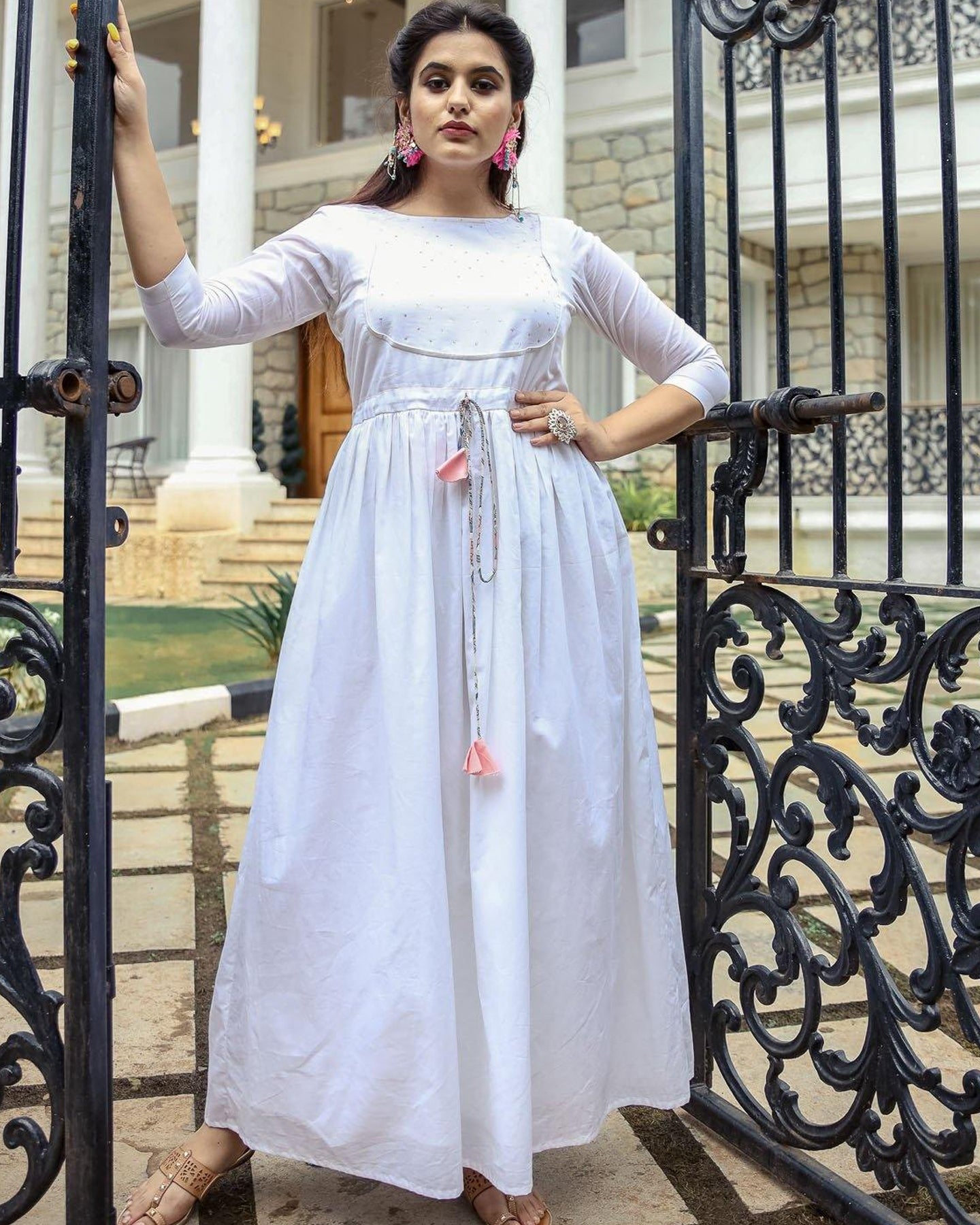 White Matka Neck Maxi