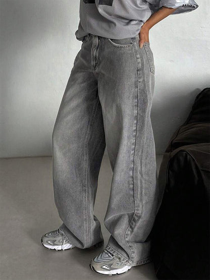 Comet Grey Washed Wide Leg Jeans