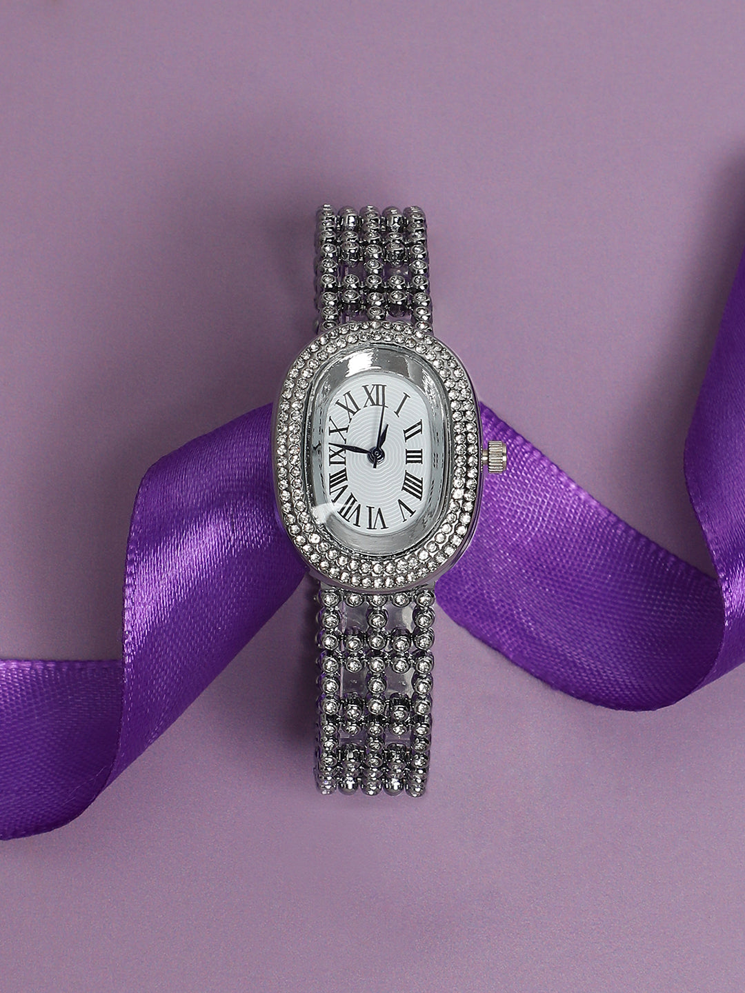 Embellished Oblong Watch - Silver