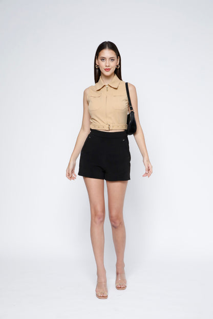 Gold Metal Zip Belted Crop Top