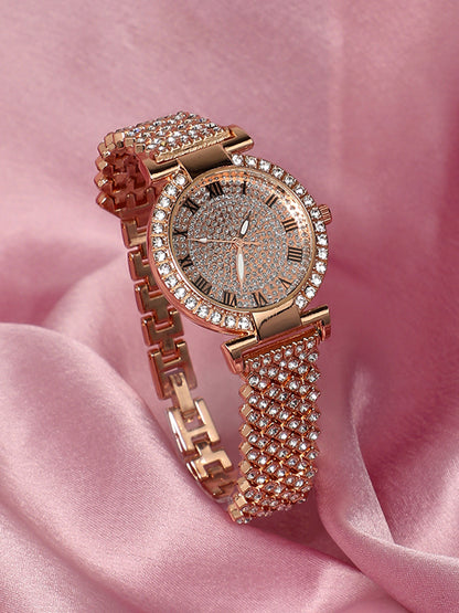 Embellished Round Watch - Rose Gold