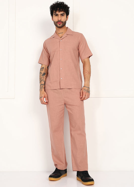 Men's Peach Linen Co-Ord Set