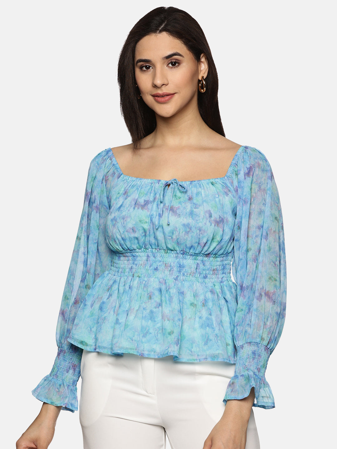 Buy Full Sleeve Peplum Top For Women In Blue