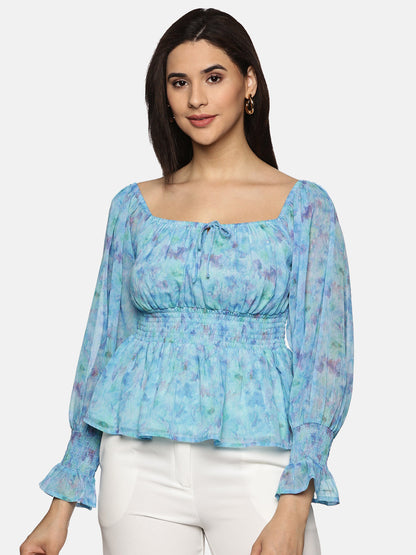 Buy Full Sleeve Peplum Top For Women In Blue