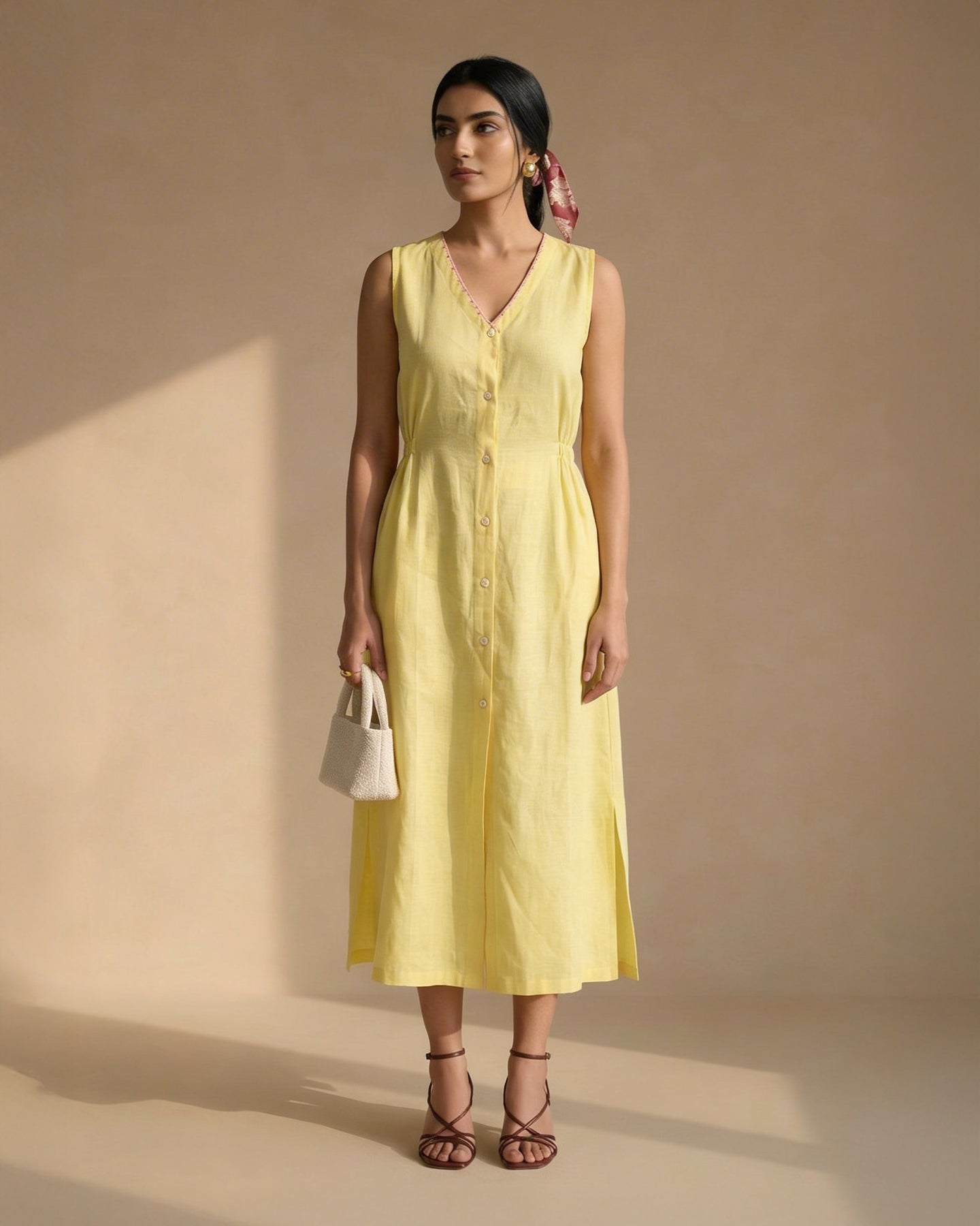 Yellow Midi Linen Dress