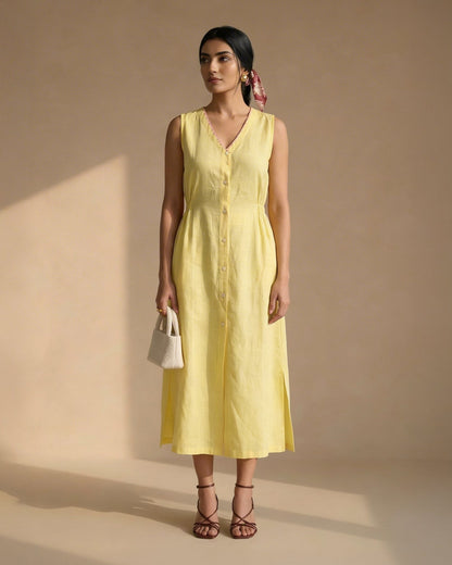 Yellow Midi Linen Dress