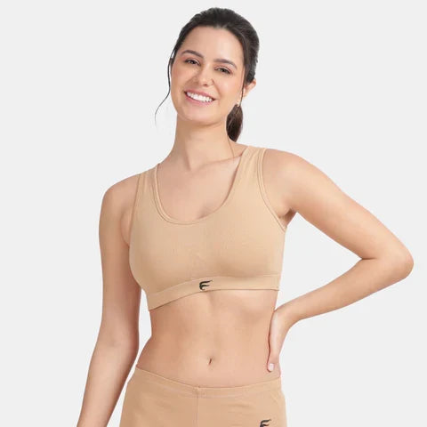 Envie full coverage sports bra skin color NVB1055 non wired non padded breathable fabric stretch support activewear bra